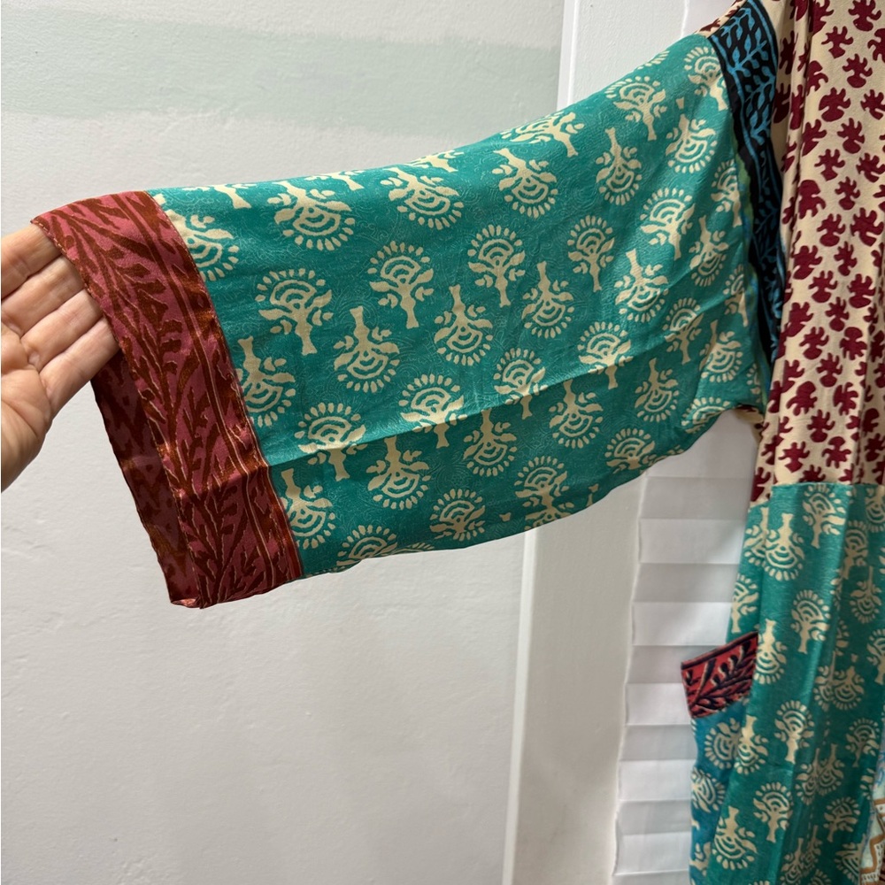 Colorful Patterned Silk Duster / Kimono - image 7